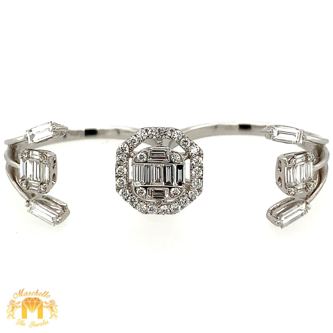 VVS/vs high clarity diamonds set in a 18k White Gold and Diamond Octagon Ladies' Two-Finger Ring (VVS diamonds)