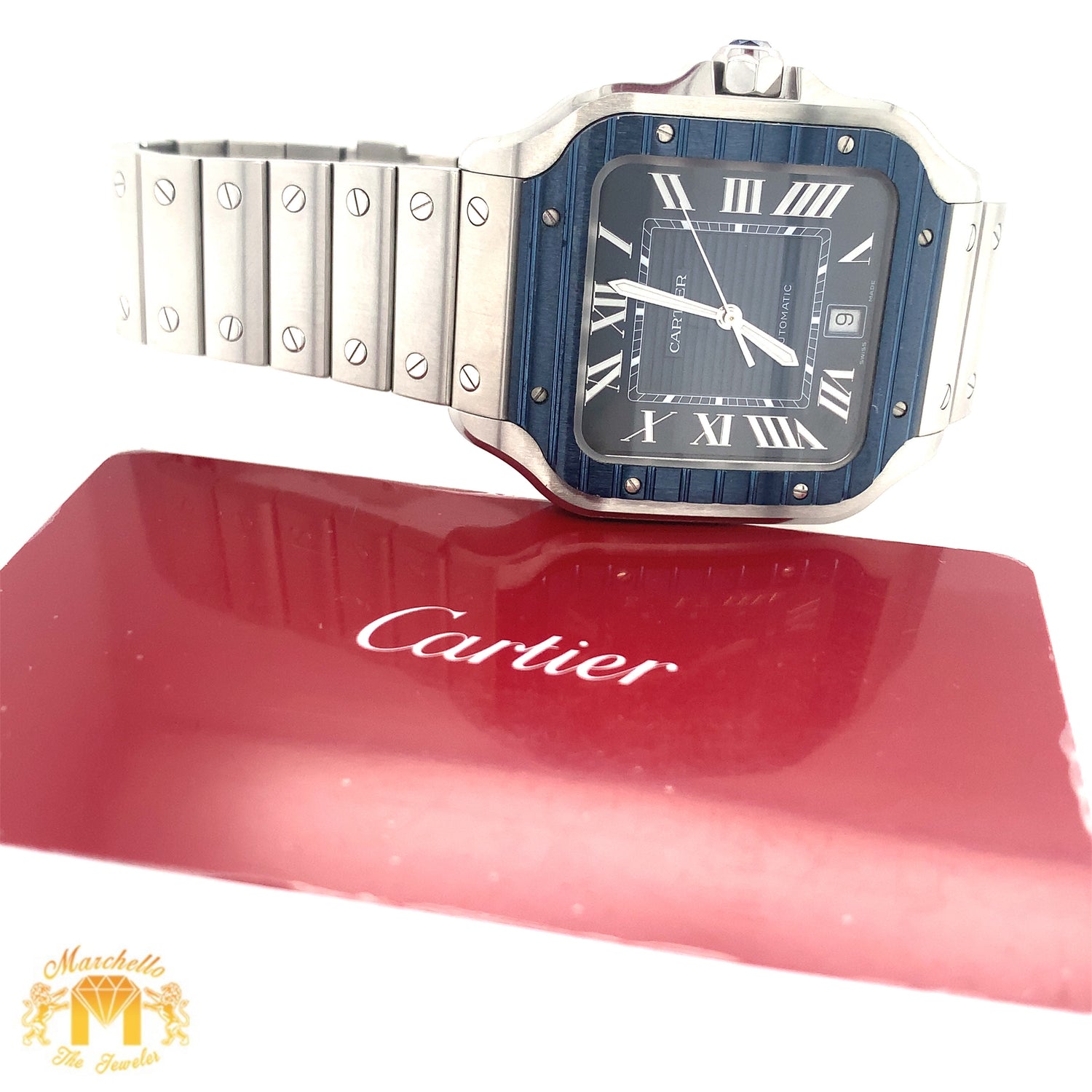 40mm Stainless Steel Santos de Cartier Watch (year: 2023, blue striated dial)