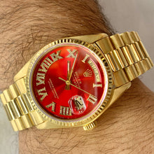 Load image into Gallery viewer, 36mm 18k Gold Rolex Day-Date Presidential Watch (red diamond dial, quick set)