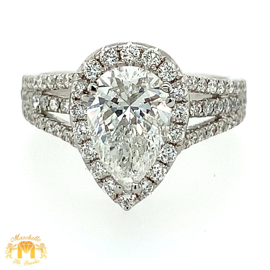 18k White Gold Pear Shaped Engagement Diamond Ring (1.74ct Pear Shaped Solitaire Center Diamond)