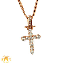 Load image into Gallery viewer, 14k Gold and Diamond Cross Paired with Gold Cuban Link Chain (choose gold color)