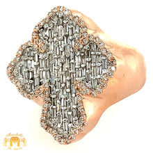 Load image into Gallery viewer, Gold 3D Cross Ring with baguette and round diamonds