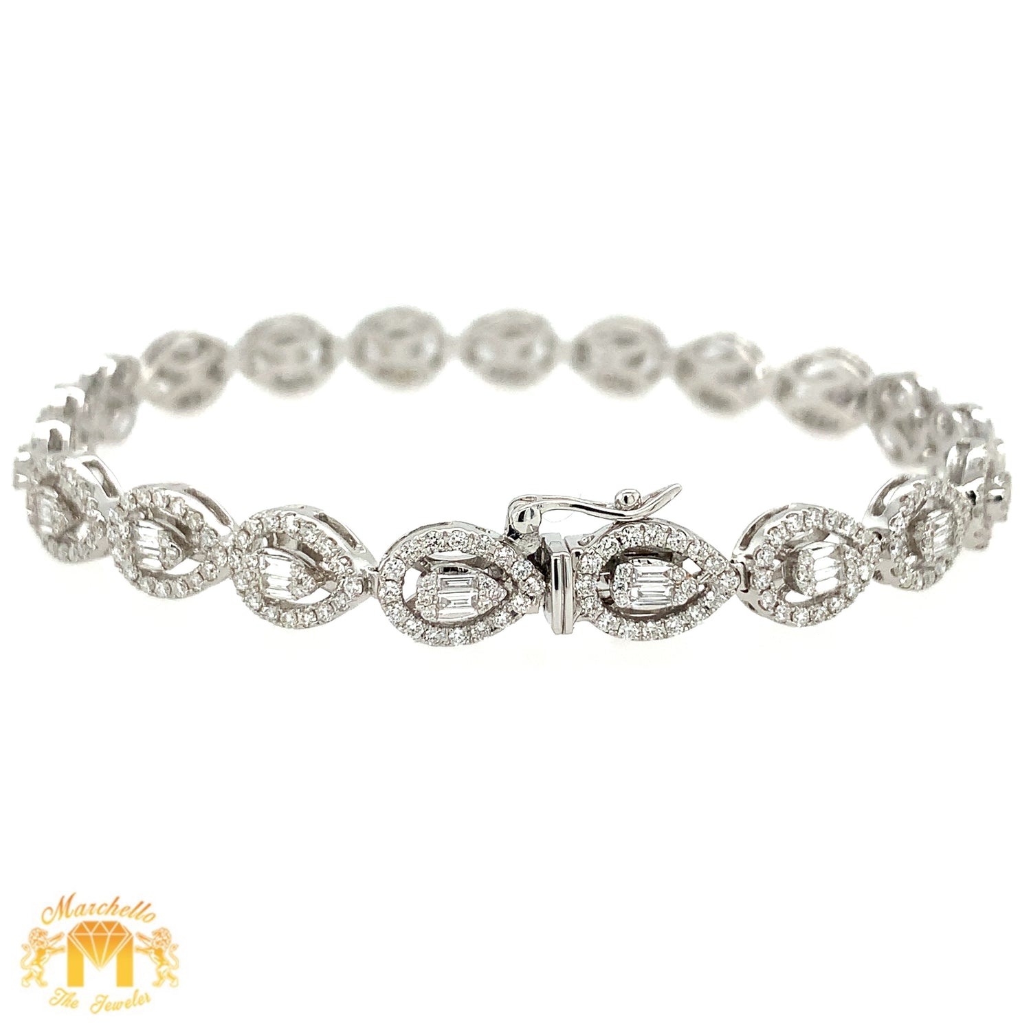 18K White Gold Diamond Bracelet | 2.54ct Natural Baguette & Round