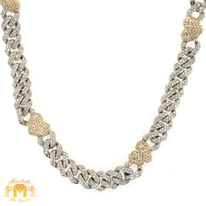 14k Gold and Diamond 7MM Miami Cuban Heart Chain (solid, banana clasp, pick gold color)