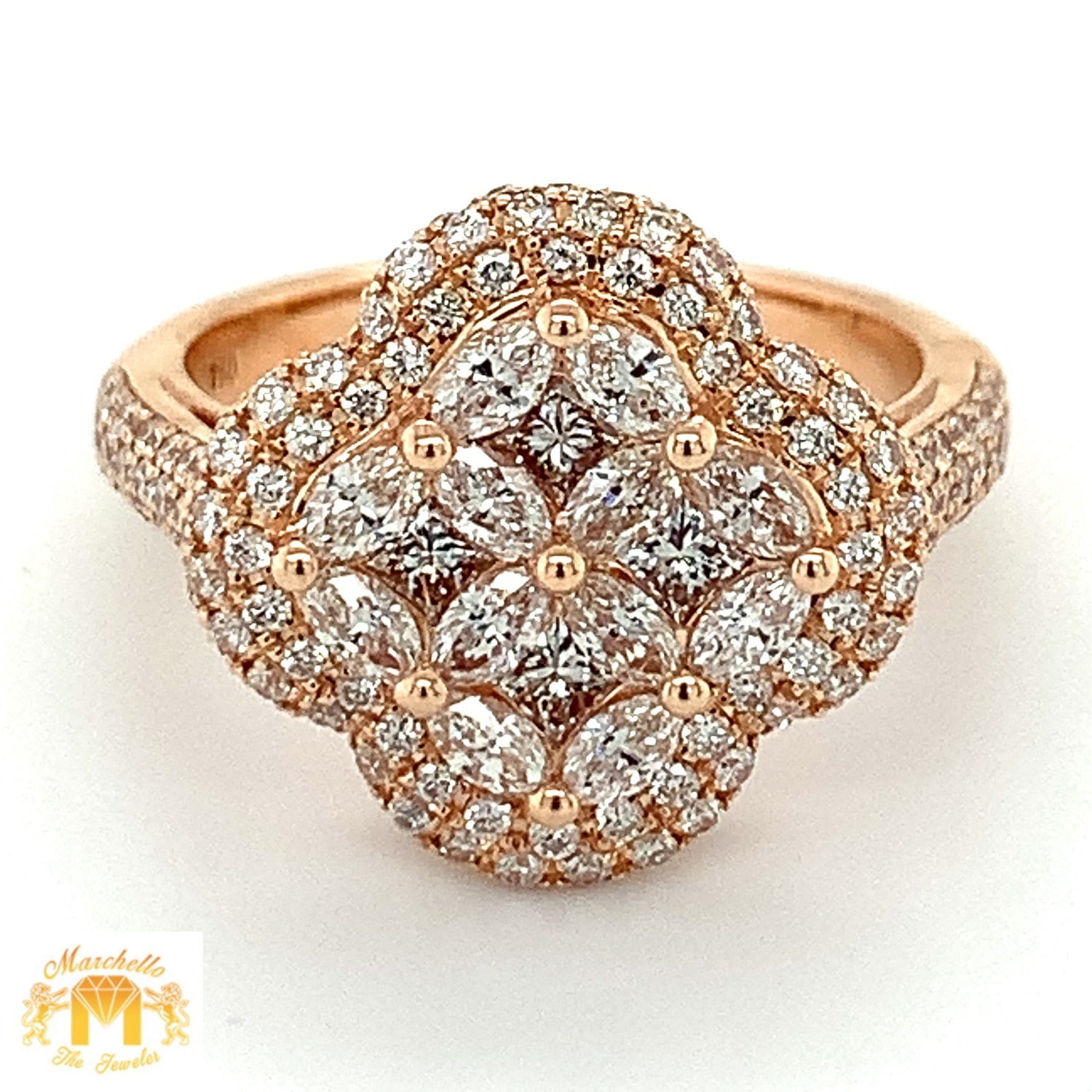 VVS/vs high clarity diamonds set in a 18k Rose Gold Clover Shaped limited edition Ring(VVS and VS diamonds)