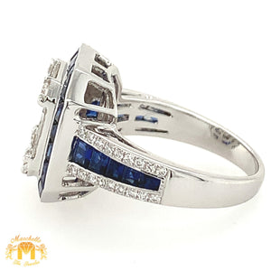 VVS/vs high clarity diamonds set in a 18k White Gold Ladies' Coctail Ring with Blue Sapphire (extra large VVS baguettes)