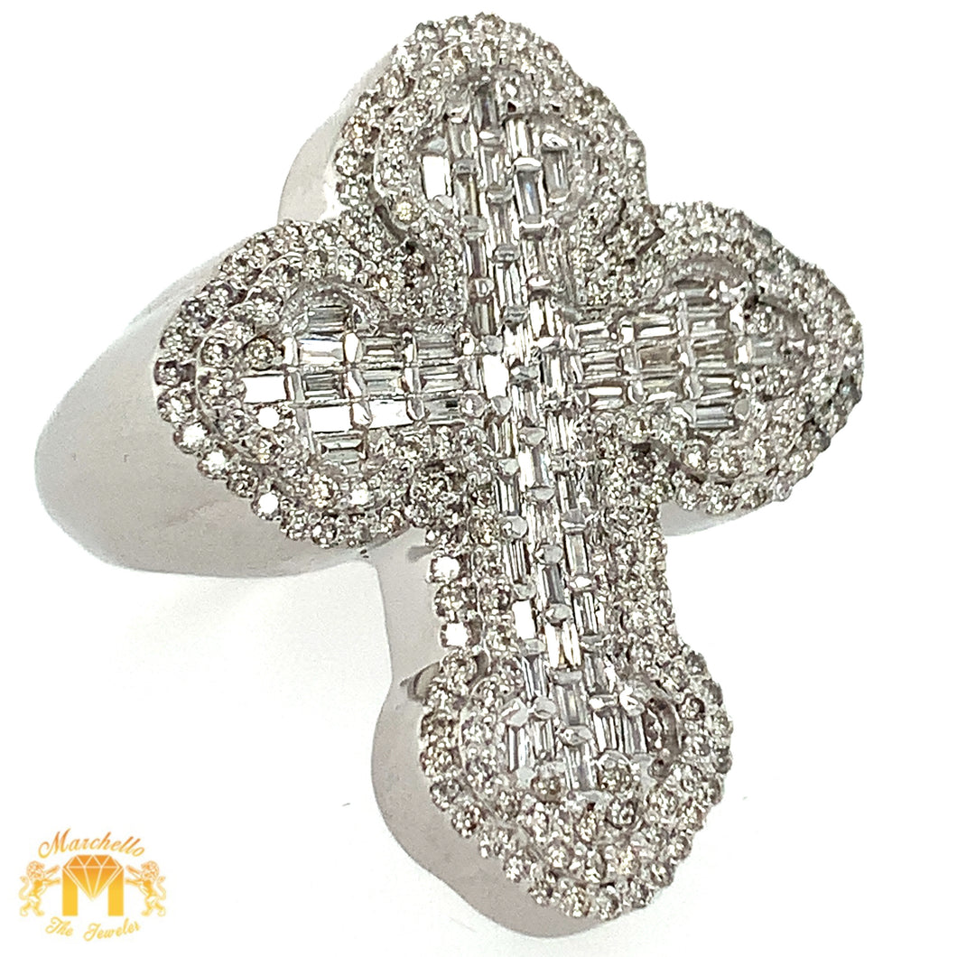 Gold 3D Cross Ring with stunning VS/SI clarity baguettes and round diamonds(pick gold color)