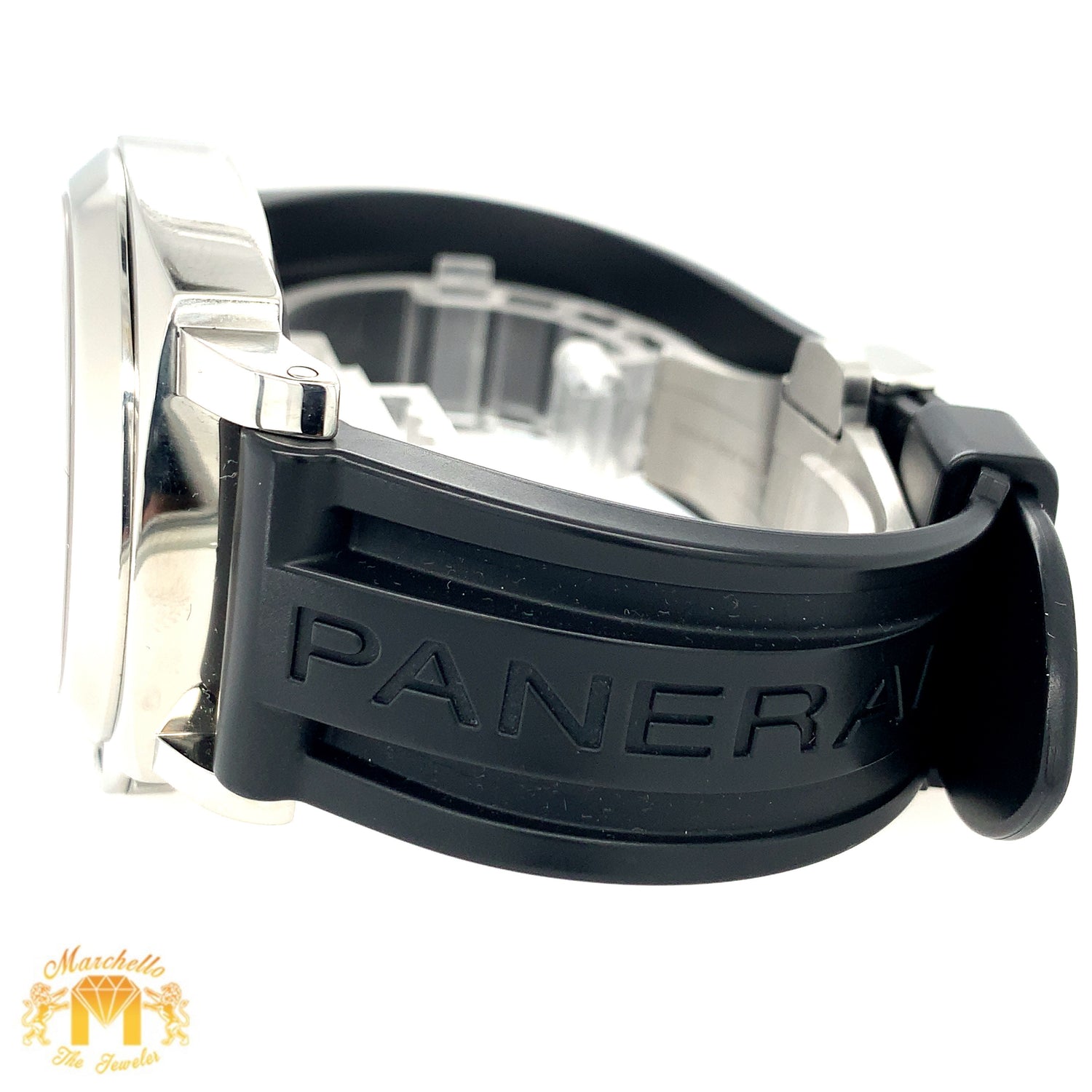 44mm Panerai Luminor Marina Stainless Steel Automatic Watch with Black Rubber Band  (papers)
