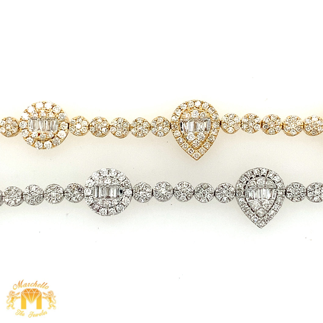 Gold and Diamond 10.4x3.5mm Tennis Bracelet with Squares, Tear Drops and Circles (pick gold color)
