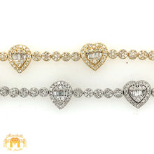 Load image into Gallery viewer, Gold and Diamond 10.4x3.5mm Tennis Bracelet with Hearts and Tear Drops with baguette and round diamonds  (pick gold color)