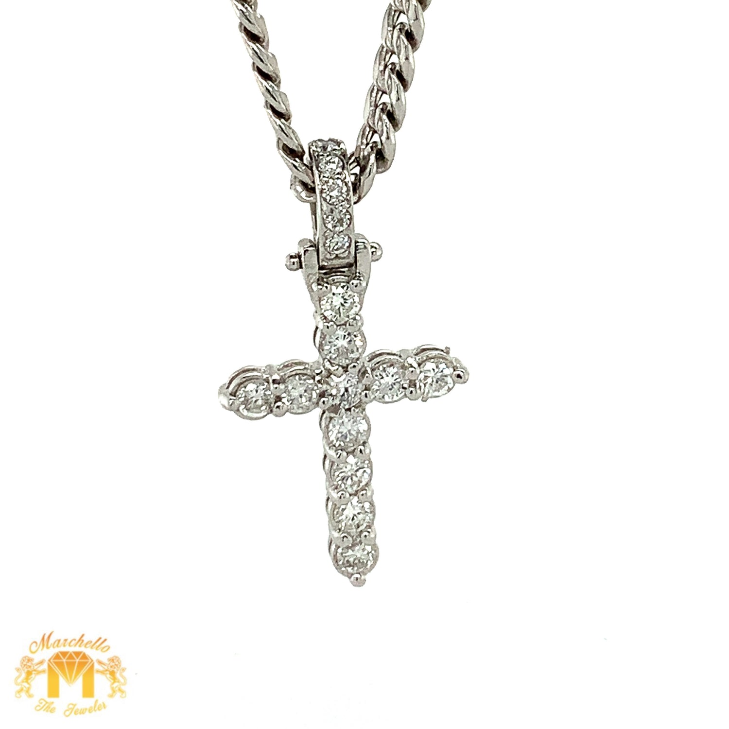 14k Gold and Diamond Cross Paired with Gold Cuban Link Chain (choose gold color)