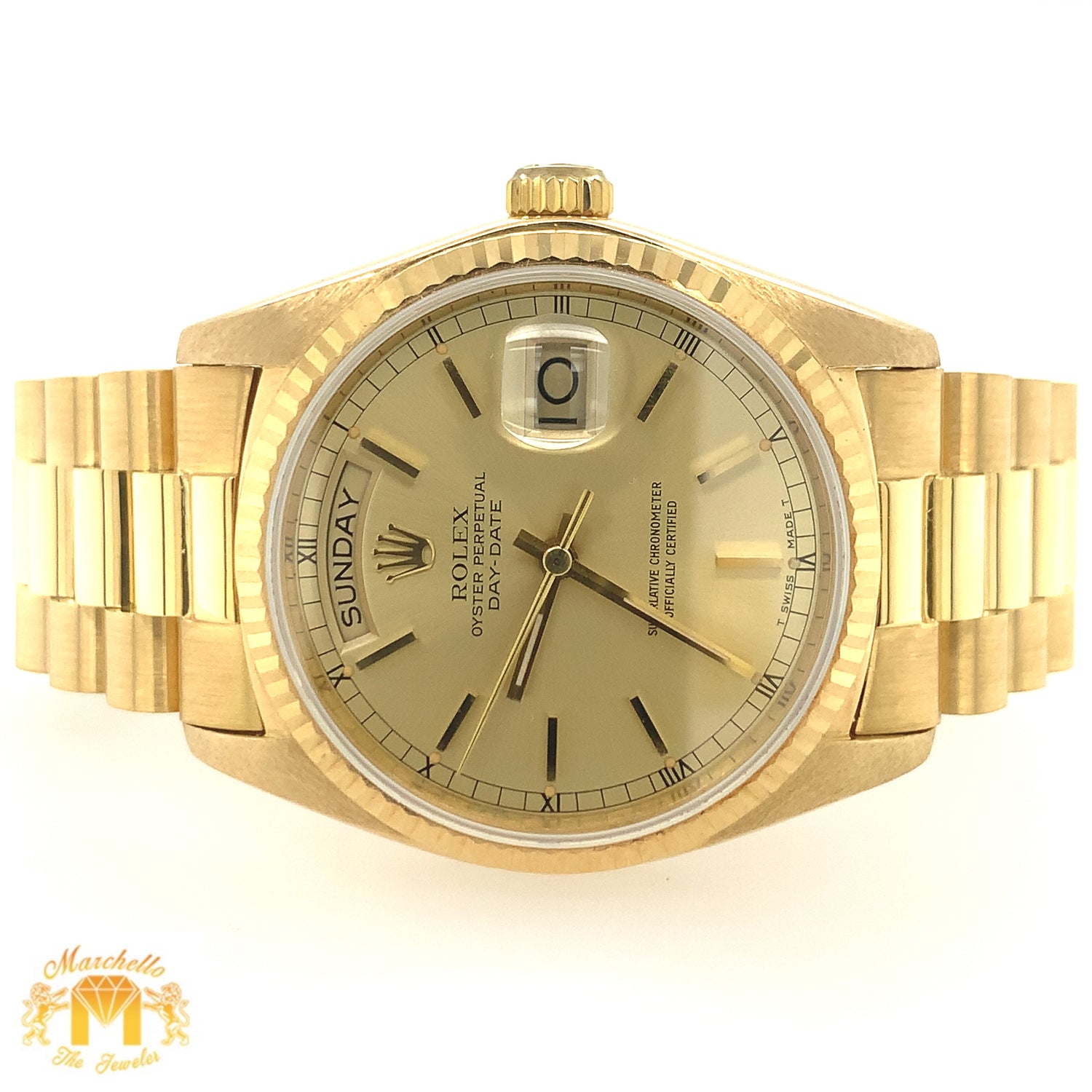 Model: 18238 36mm 18k Gold Rolex Day-Date Presidential Watch (champagne dial, quick set)