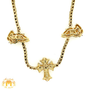 Gold Praying Hands Tennis Diamond Necklace