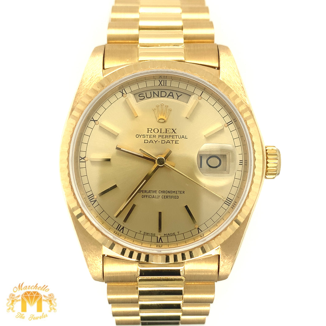 36mm 18k Gold Rolex Day-Date Presidential Watch (champagne dial, quick set)