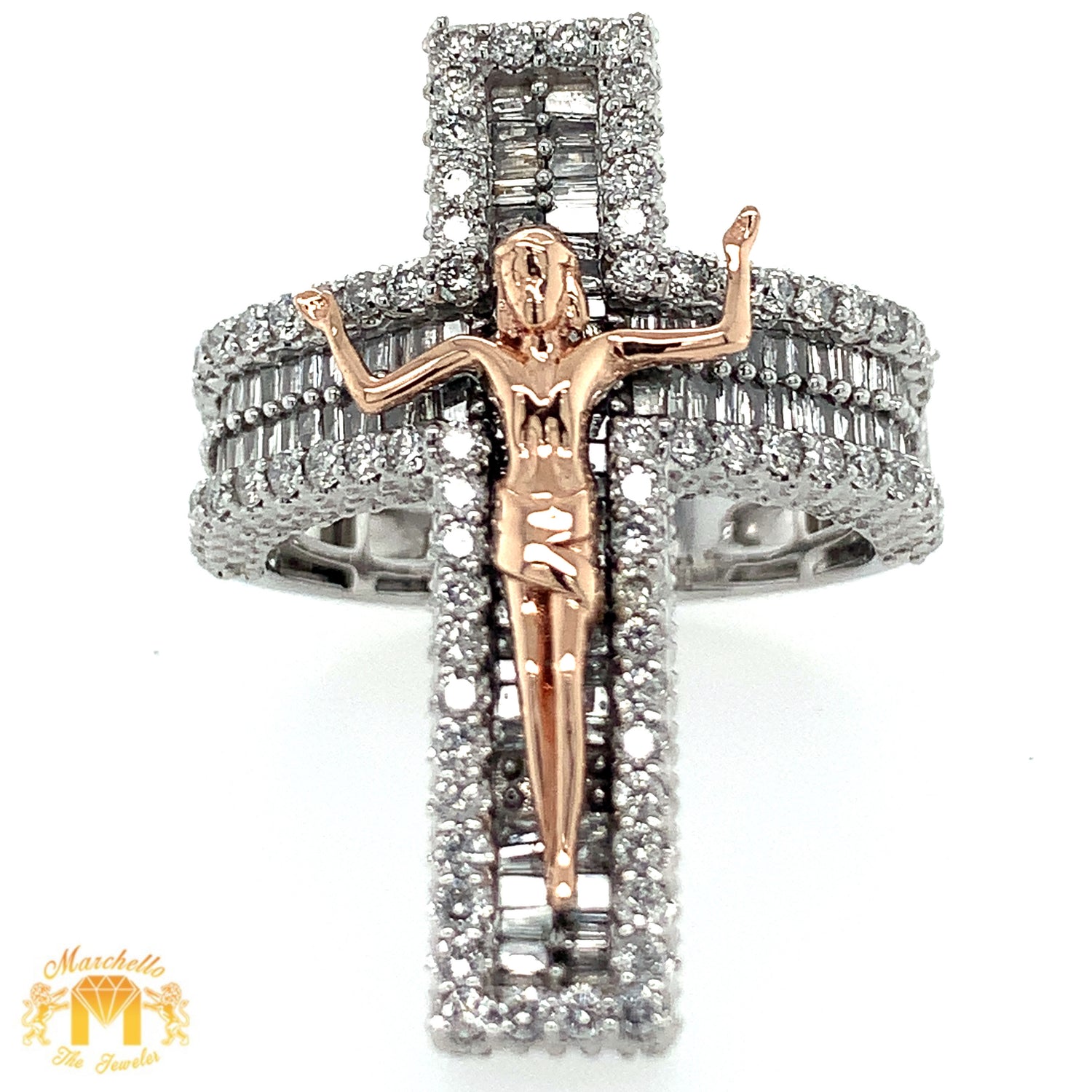 Two-tone Gold Crucifixion Diamond Ring