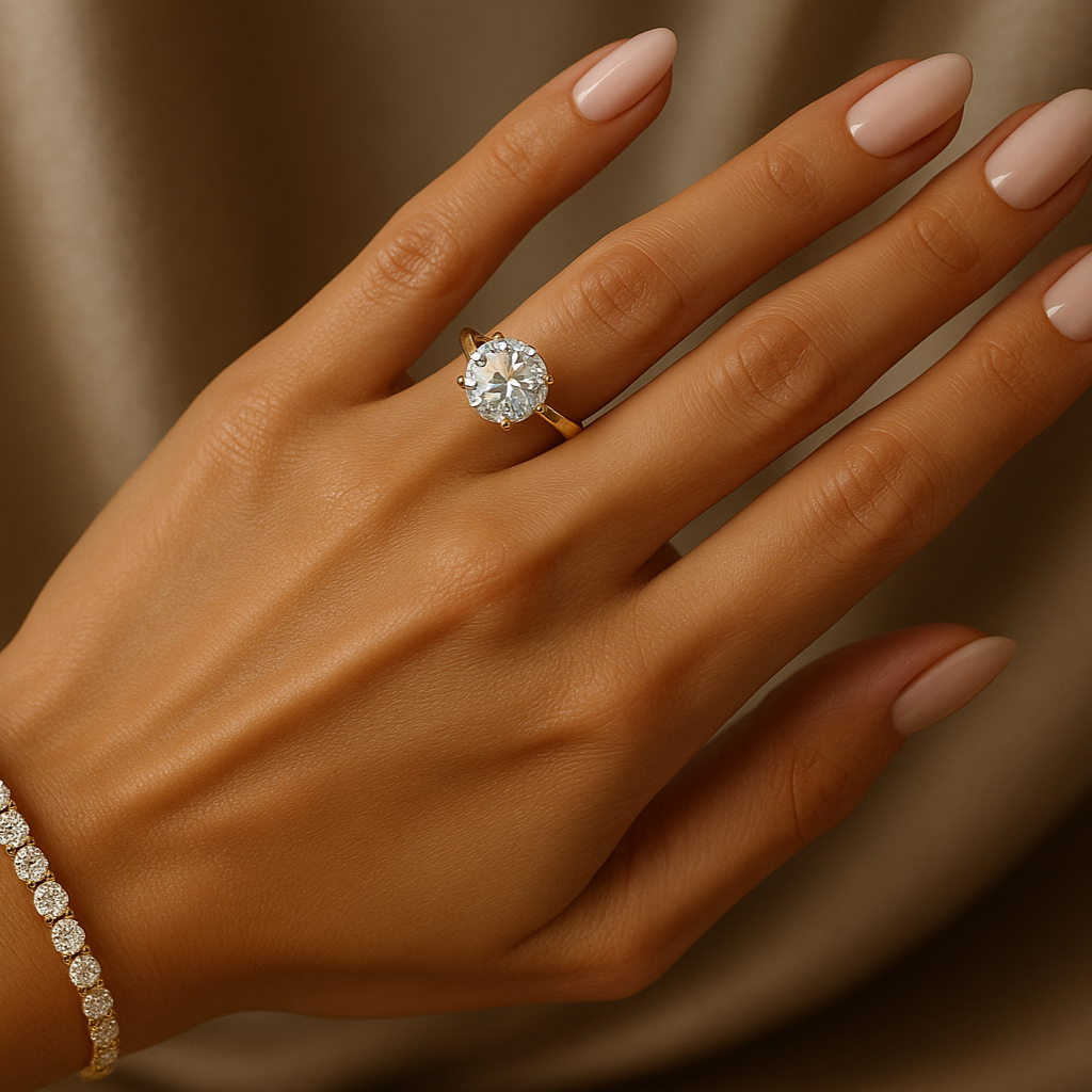 just hand very beauriful, luxiry engagement ring center stone 4ct, gold and diamond bracelet