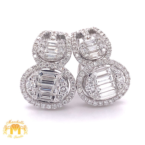 18k White Gold Ladies' Clip-on Earrings with Baguette & Round Diamond