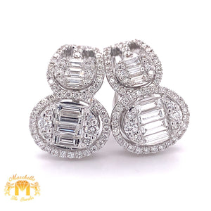 18k White Gold Ladies' Clip-on Earrings with Baguette & Round Diamond