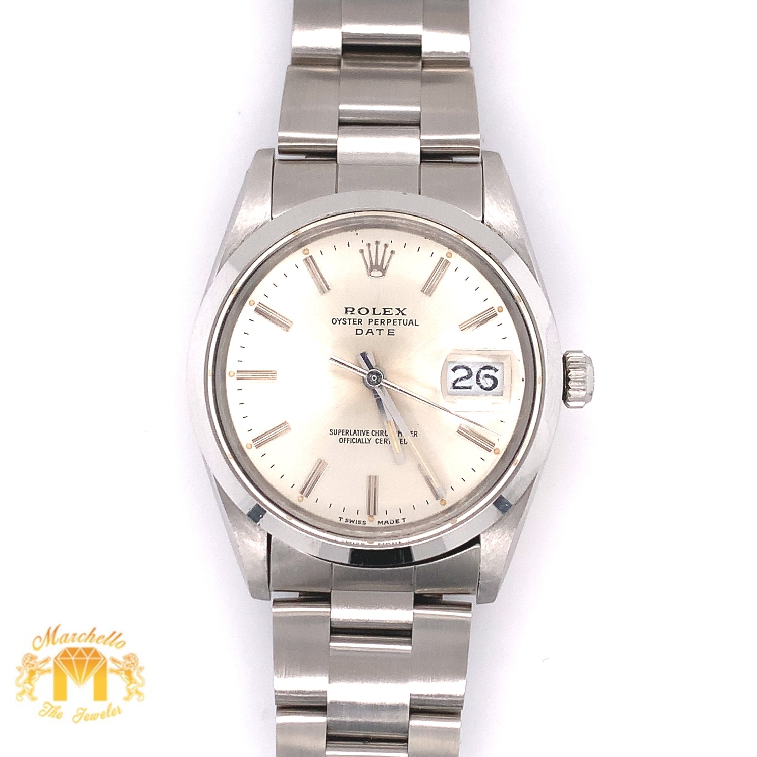 34mm Rolex Date Watch with Stainless Steel Oyster Bracelet (smooth bezel)