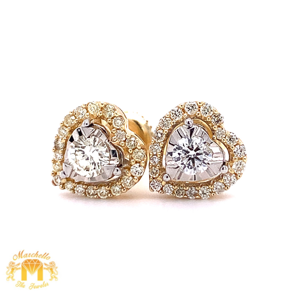 Solitaire Round Diamonds and 14k Gold Heart Halo Shaped Earrings (Illusion setting)