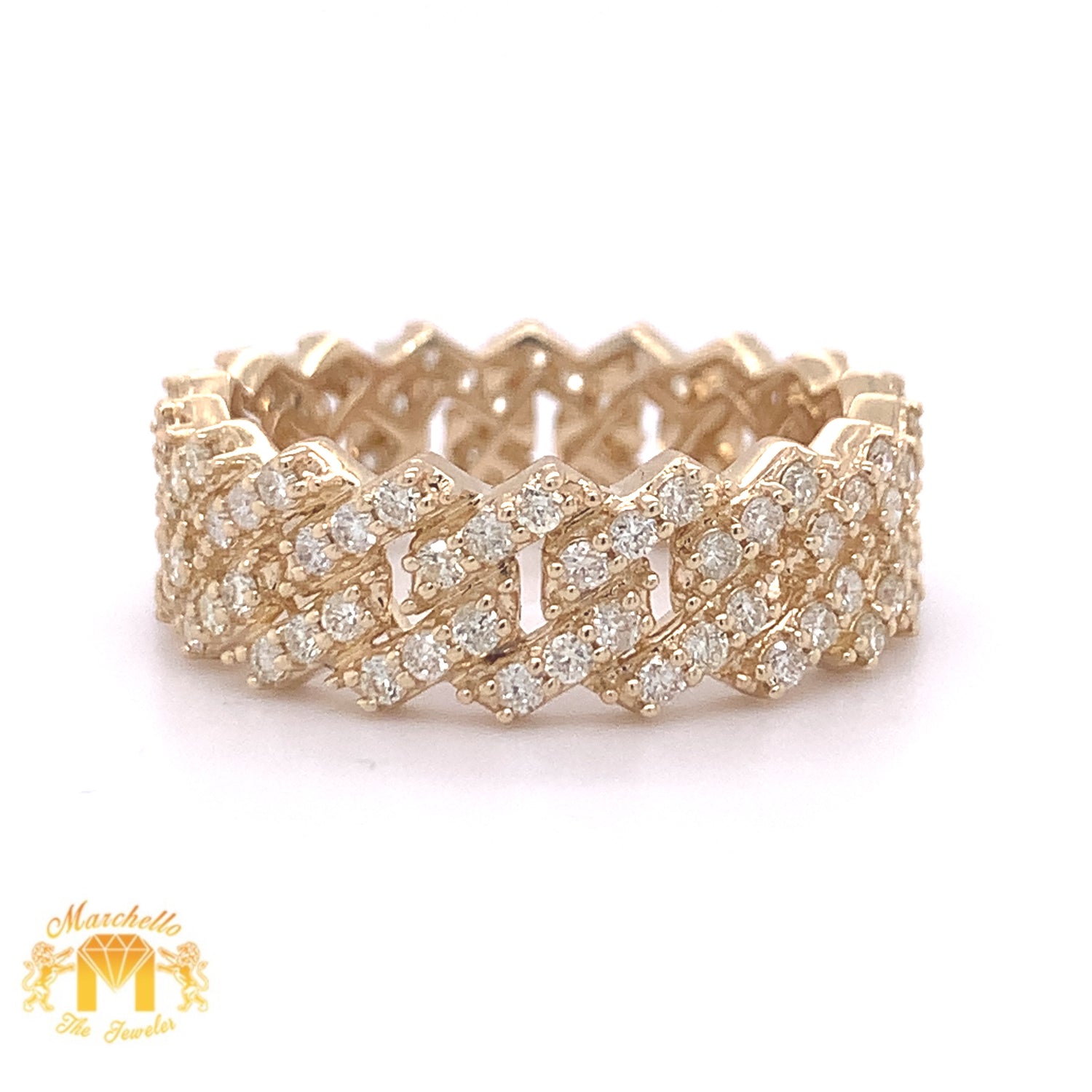 14k Gold Eternity Cuban Link Band with natural round diamonds (prong setting, single row)