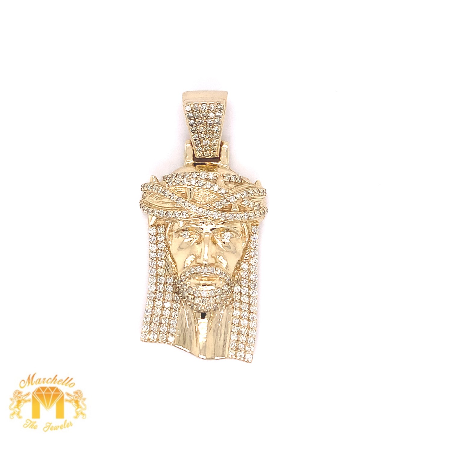 14k Gold Jesus Head Diamond Pendant and 14k Gold Cuban Chain Set (solid back)