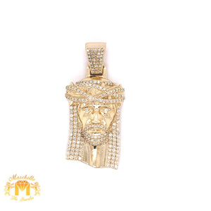 14k Gold Jesus Head Diamond Pendant and 14k Gold Cuban Chain Set (solid back)