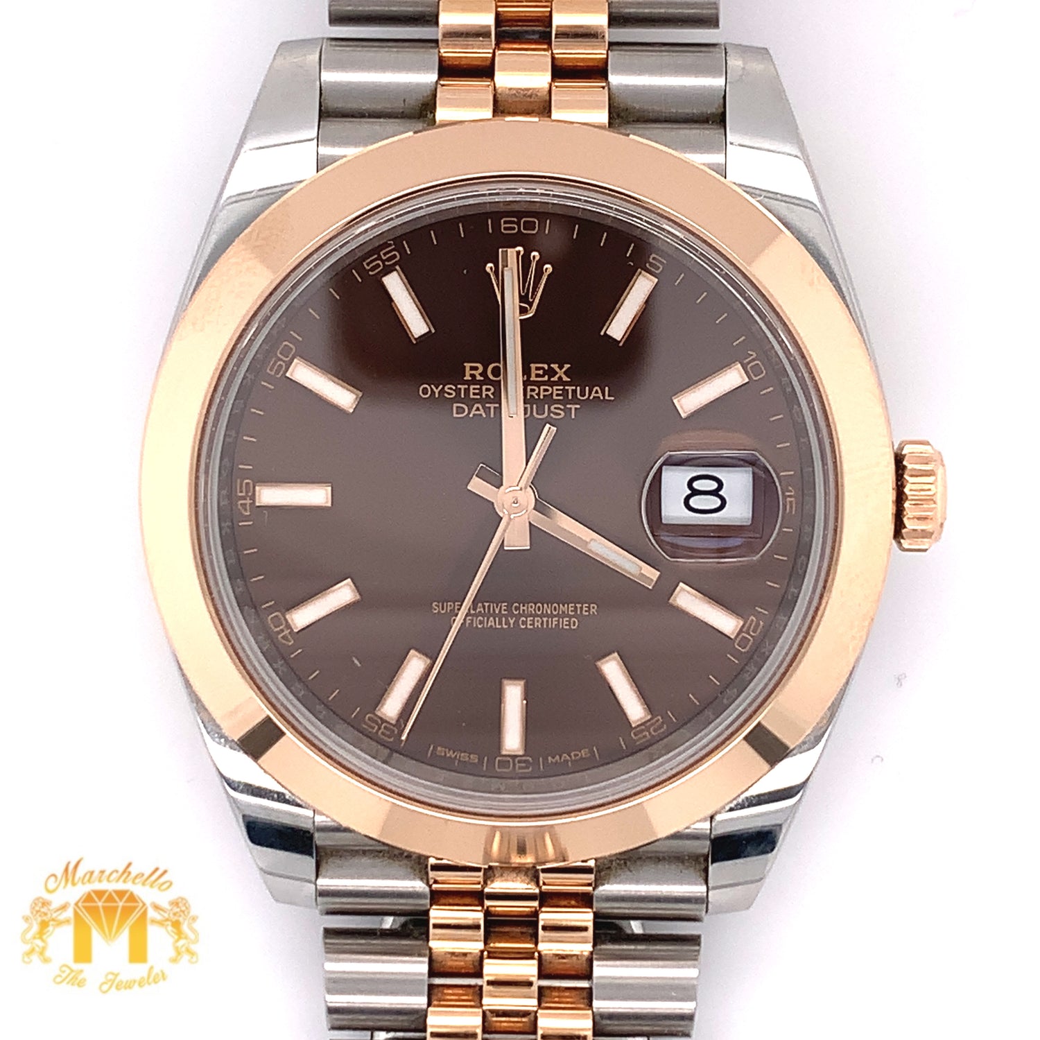 41mm Rolex Datejust 2 Watch with Two-tone Rose Gold Jubilee Band (smooth bezel)