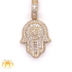 14k Gold Hamsa Pendant with Baguette Diamond & Gold Cuban Link Chain