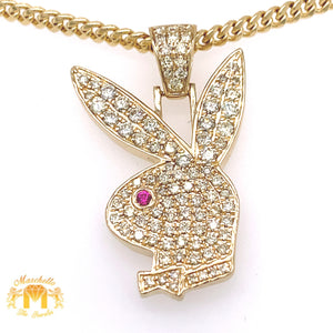 14k Gold XL Playboy Bunny Pendant with Round Diamond and Gold Chain Set (solid back)