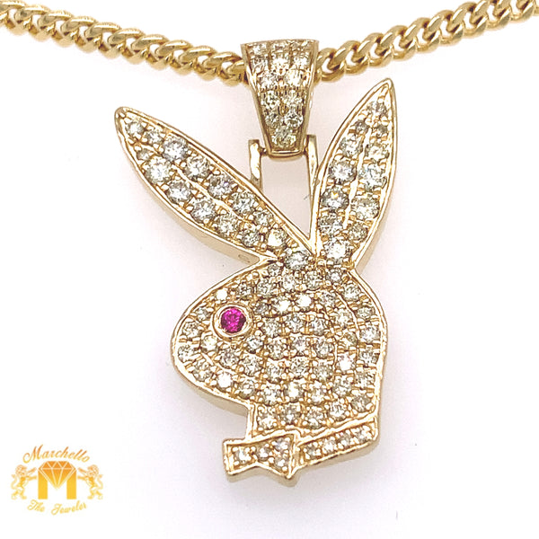 14k Gold XL Playboy Bunny Pendant with Round Diamond and Gold
