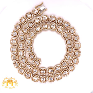 14k Gold Fancy Chain with Baguette & Round Diamond (square links)