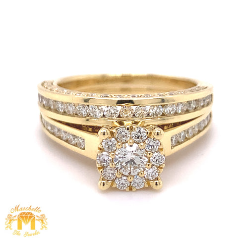 18k Gold 2-piece Bridal Set and  Round Solitaire Diamond's with Halo  (diamonds on the edges)