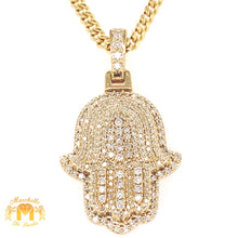 Load image into Gallery viewer, 14k Gold Hamsa Diamond Pendant and Gold Cuban Link Chain Set (solid back, double-decker)