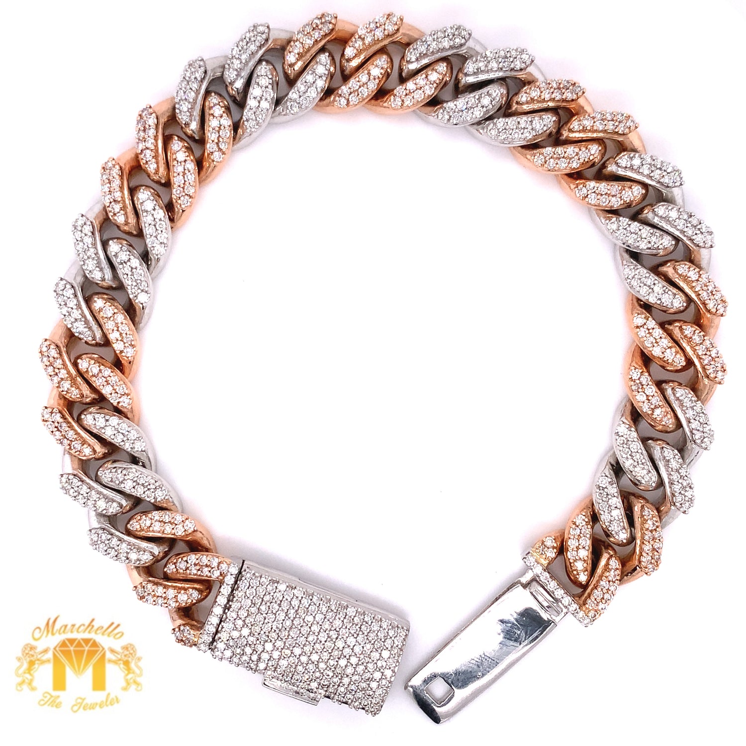 6.88ct Round Diamond and 14k Gold Solid Miami Cuban Bracelet (12.5 mm, prong setting)