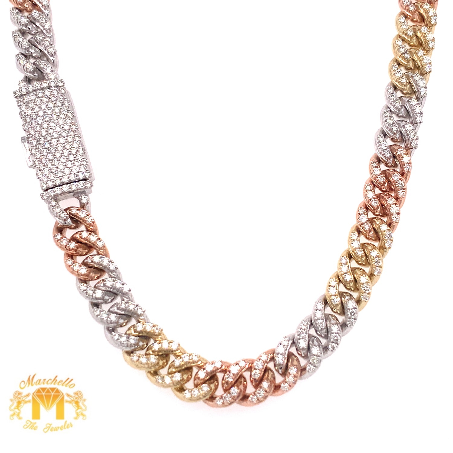 14k Gold 8MM Miami Cuban Link Diamond Chain (prong setting, box lock)