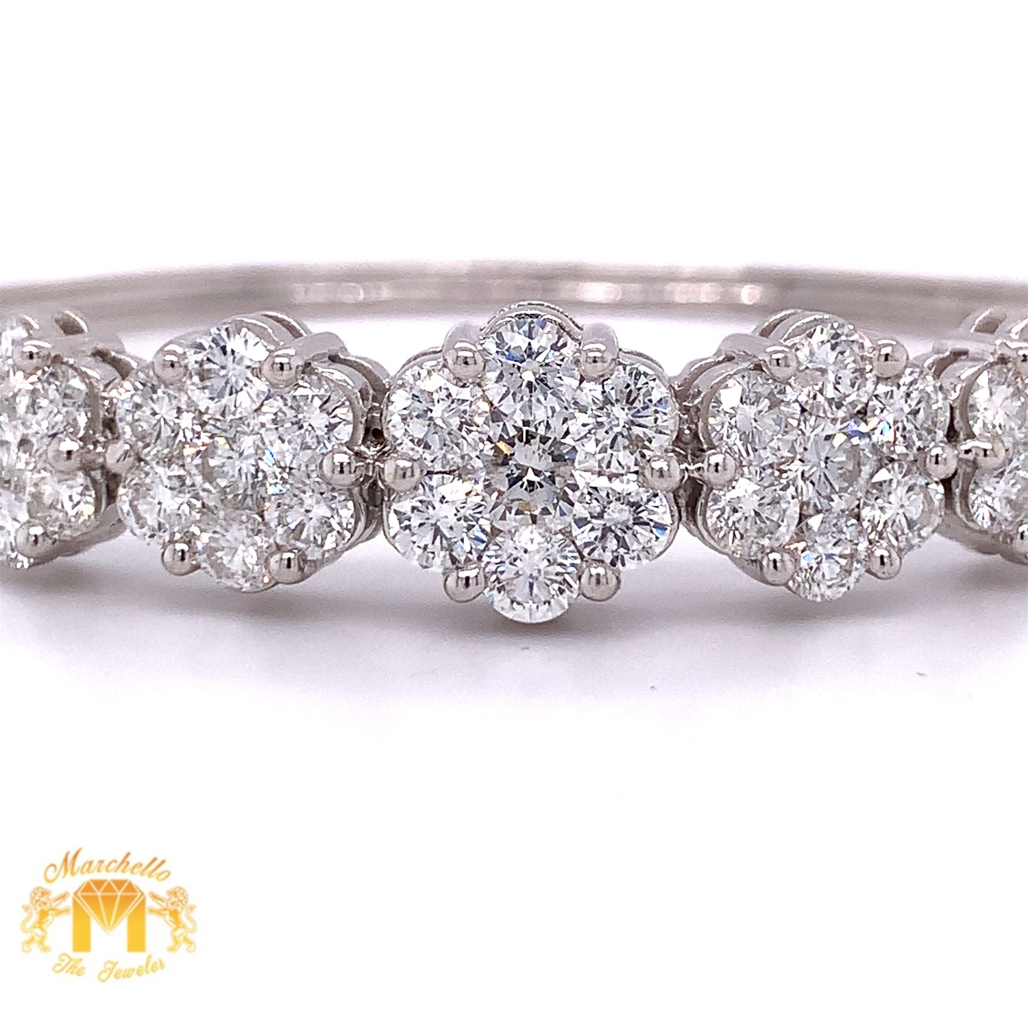 7ct Round Diamond and 14k Gold Flower Bangle Bracelet (11 mm)