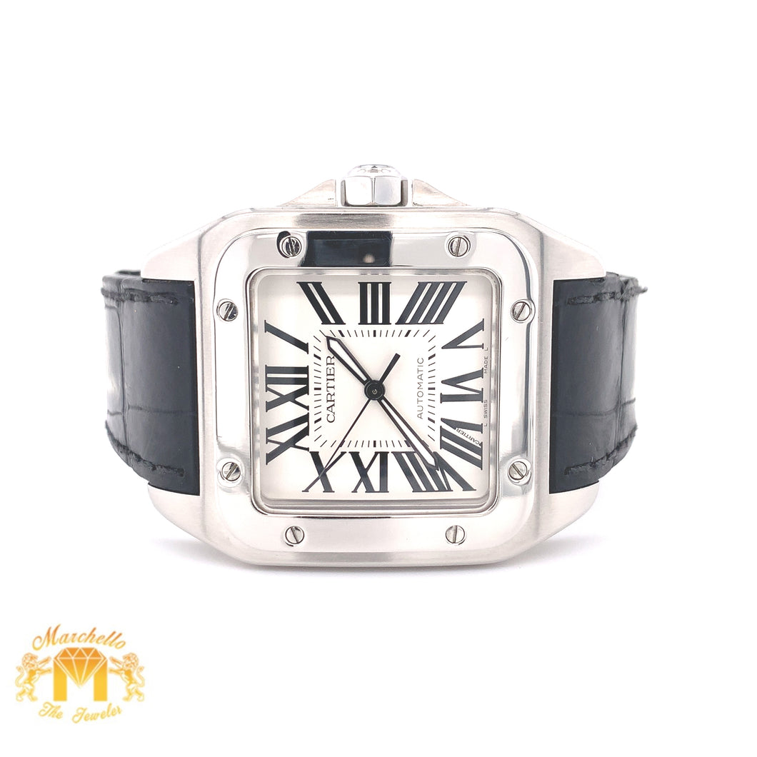 Cartier Santos 100 Watch (40 mm, stainless steel, leather band)