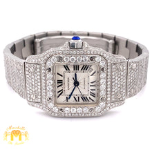 Load image into Gallery viewer, 8ct Diamond Iced Out Cartier Santos Ladies’ Watch + Flower-shaped Diamond Earrings (24 mm, stainless steel)