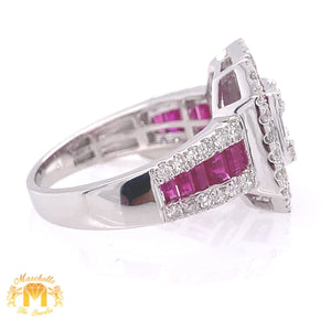 Natural Ruby 14k White Gold Love Ring with Baguette Diamond