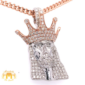 14k Gold Jesus Head with a Crown Diamond Pendant and Gold Chain Set