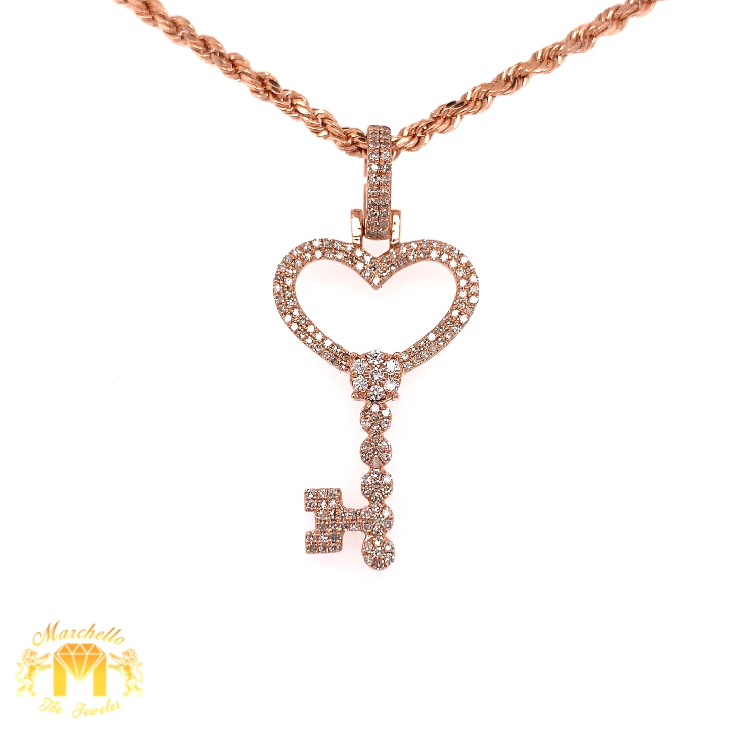 Diamonds and 14k Gold Key Pendant &  Gold Rope Chain Set