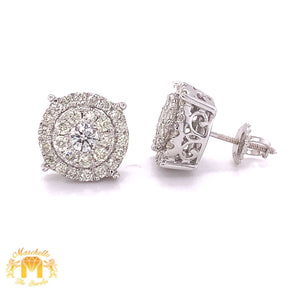 14k Gold 3D Halo Earrings with Round Diamond (solitaire center)