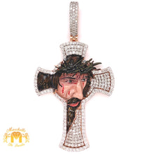 Load image into Gallery viewer, Gold and Diamond XL Enamel Jesus Face Cross Pendant with round diamonds (Solid Back)