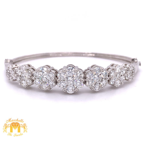7ct Round Diamond and 14k Gold Flower Bangle Bracelet (11 mm)