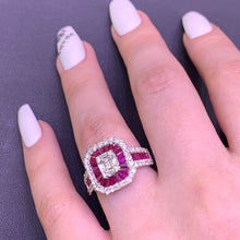 Load image into Gallery viewer, Natural Ruby 14k White Gold Love Ring with Baguette Diamond