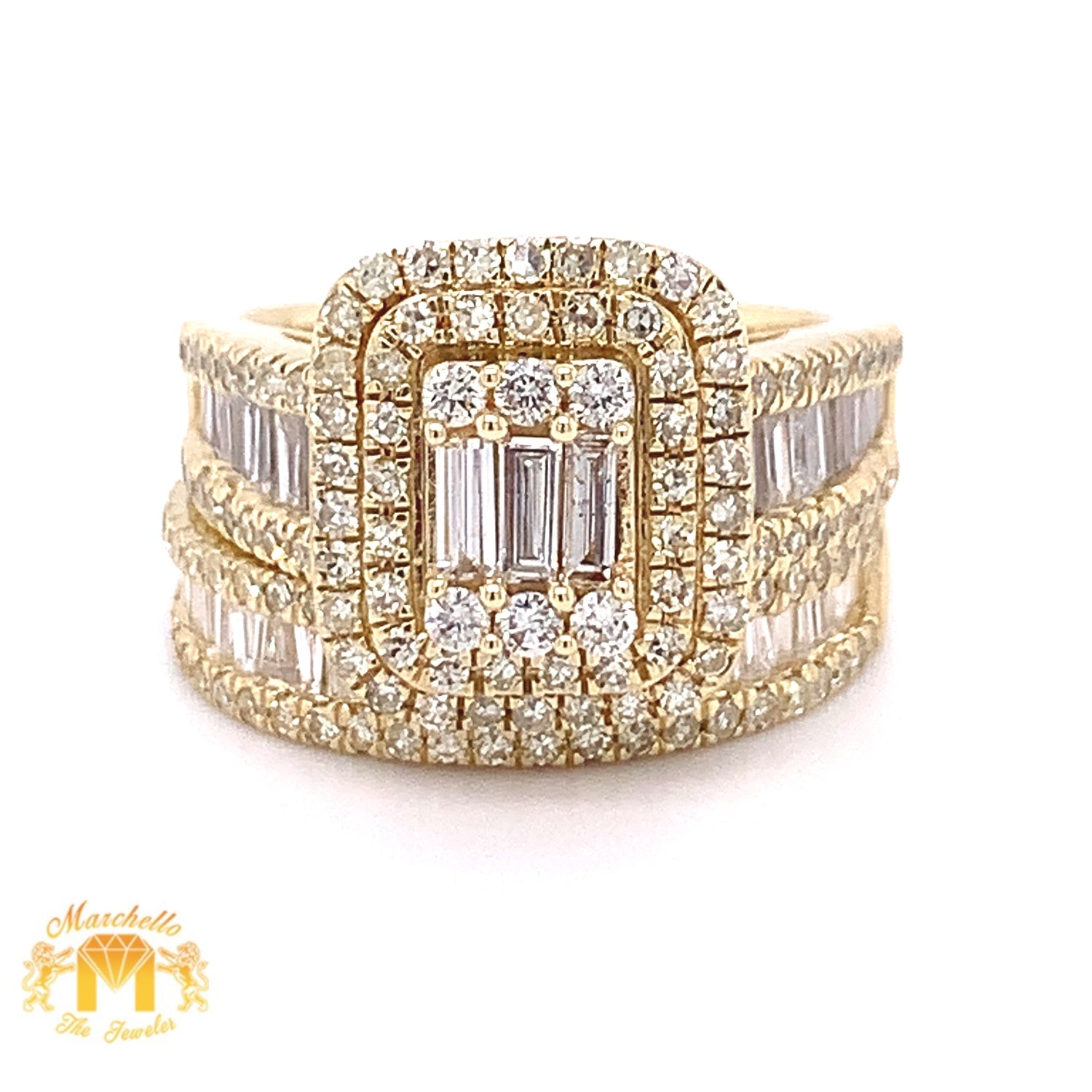 14k Gold 2-piece Bridal Set with Baguette & Round Diamond (rectangular shape)