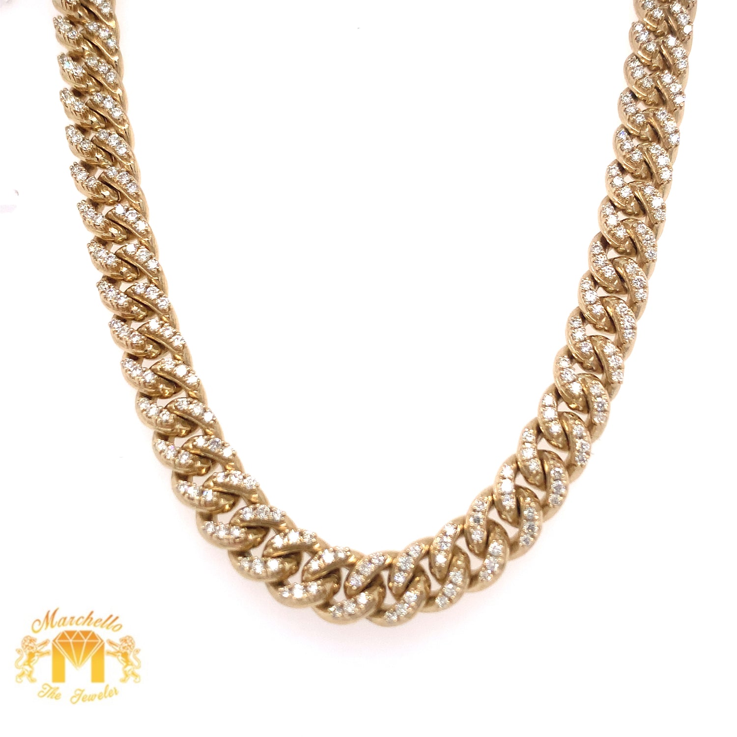 14k Gold 8MM Miami Cuban Link Diamond Chain (prong setting, box lock)