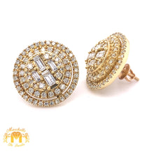 Load image into Gallery viewer, 14k Gold Large Circle Earrings with Round Diamond (jumbo baguettes, halo)