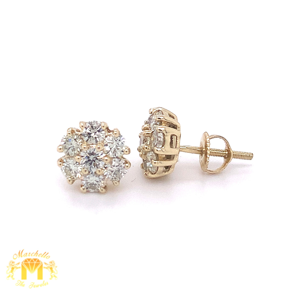 14k Gold Round Earrings with Jumbo Round Diamonds(7 stones)